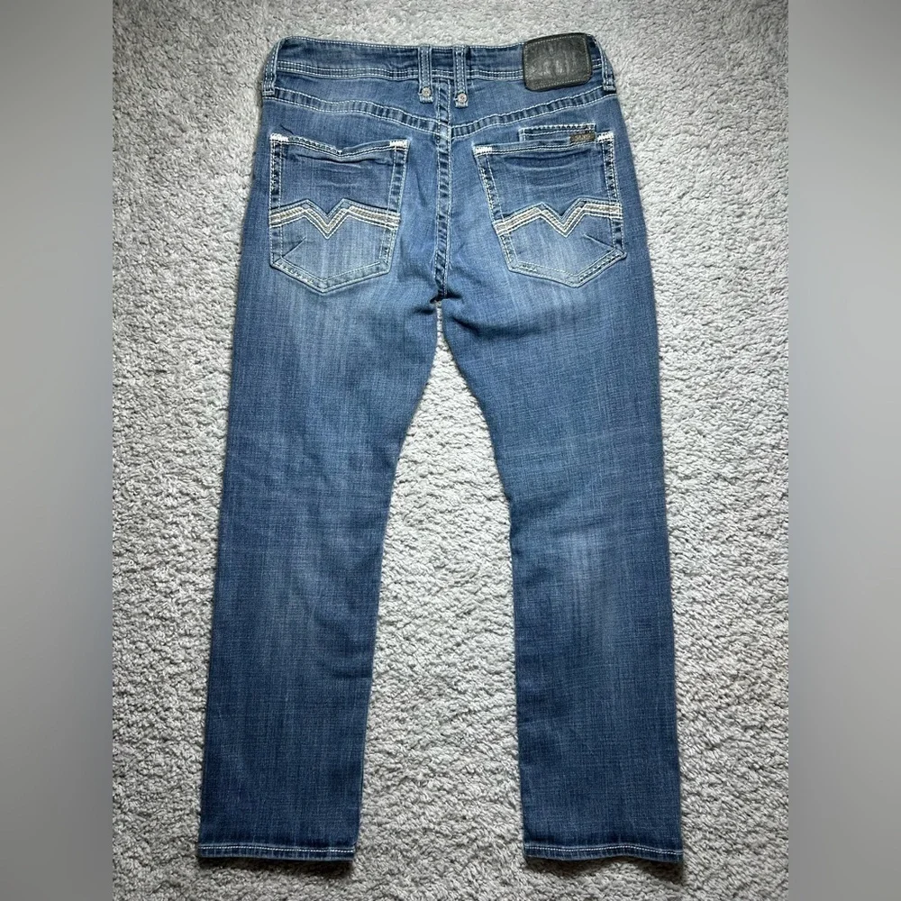 Salvage Jeans Mens 33 Havoc Straight Slim Fit Big Stitch Distressed Holes Party
